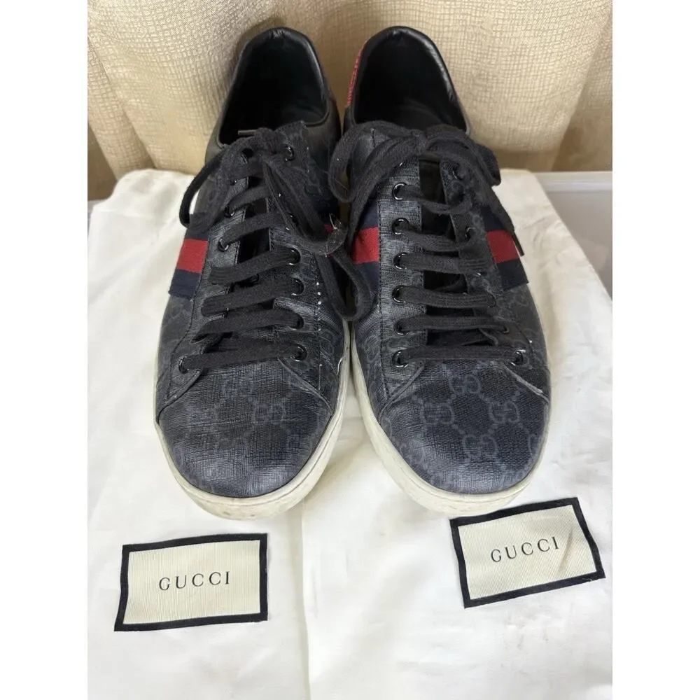 Gucci Ace GG Supreme Web Sneakers Black Grey Canvas Men’s Size 11